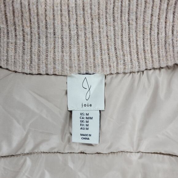 Joie Reversible Cable Knit Puffer Vest Women’s M Beige Oatmeal Zip Mock Neck - Picture 2 of 16